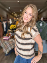 Load image into Gallery viewer, Brown Stripe Short Sleeve Sweater