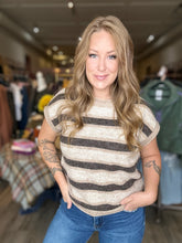 Load image into Gallery viewer, Brown Stripe Short Sleeve Sweater