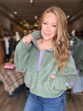 Load image into Gallery viewer, Sage Green Half-Zip Fleece Pullover