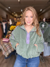 Load image into Gallery viewer, Sage Green Half-Zip Fleece Pullover