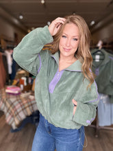 Load image into Gallery viewer, Sage Green Half-Zip Fleece Pullover