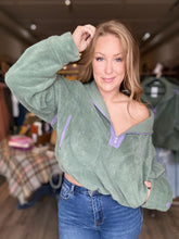 Load image into Gallery viewer, Sage Green Half-Zip Fleece Pullover