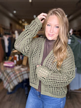 Load image into Gallery viewer, Olive Crochet Cropped Cardigan