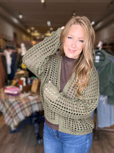 Load image into Gallery viewer, Olive Crochet Cropped Cardigan