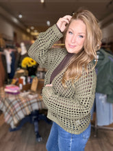 Load image into Gallery viewer, Olive Crochet Cropped Cardigan