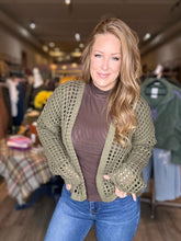 Load image into Gallery viewer, Olive Crochet Cropped Cardigan