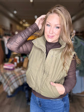 Load image into Gallery viewer, Olive Cropped Puffer Vest