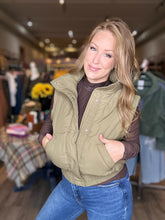 Load image into Gallery viewer, Olive Cropped Puffer Vest