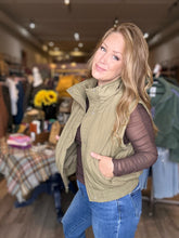 Load image into Gallery viewer, Olive Cropped Puffer Vest