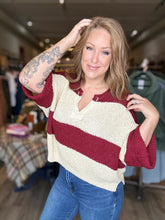 Load image into Gallery viewer, Cabernet Split Neck Stripe Sweater