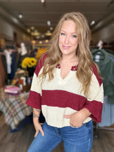 Load image into Gallery viewer, Cabernet Split Neck Stripe Sweater