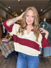 Load image into Gallery viewer, Cabernet Split Neck Stripe Sweater