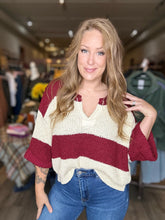 Load image into Gallery viewer, Cabernet Split Neck Stripe Sweater