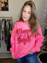 Load image into Gallery viewer, Merry &amp; Bright Hot Pink Sweatshirt