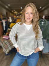 Load image into Gallery viewer, Grey Striped Ribbed Pullover