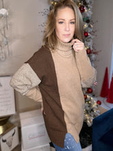 Load image into Gallery viewer, Mocha ColorBlock Turtleneck Sweater