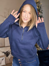 Load image into Gallery viewer, Navy Half-Zip Hooded Pullover