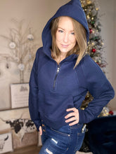 Load image into Gallery viewer, Navy Half-Zip Hooded Pullover