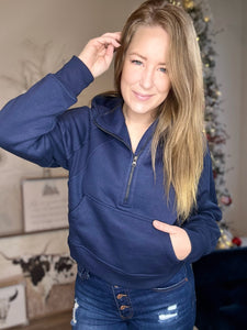Navy Half-Zip Hooded Pullover