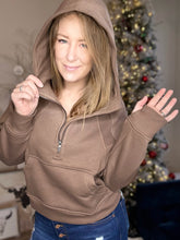 Load image into Gallery viewer, Coffee Half-Zip Hooded Pullover