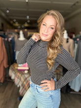 Load image into Gallery viewer, Black Striped Mock Neck Long Sleeve