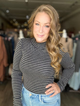 Load image into Gallery viewer, Black Striped Mock Neck Long Sleeve