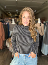 Load image into Gallery viewer, Black Striped Mock Neck Long Sleeve