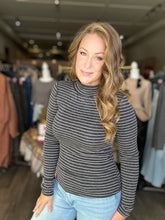 Load image into Gallery viewer, Black Striped Mock Neck Long Sleeve
