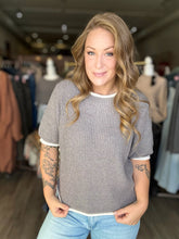 Load image into Gallery viewer, Grey Contrast Trim Ribbed Sweater