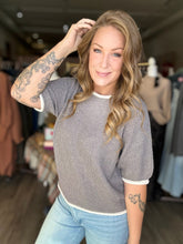 Load image into Gallery viewer, Grey Contrast Trim Ribbed Sweater