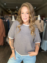 Load image into Gallery viewer, Grey Contrast Trim Ribbed Sweater