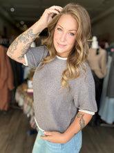 Load image into Gallery viewer, Grey Contrast Trim Ribbed Sweater