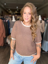 Load image into Gallery viewer, Mocha Contrast Trim Ribbed Sweater