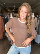 Load image into Gallery viewer, Mocha Contrast Trim Ribbed Sweater