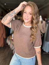 Load image into Gallery viewer, Mocha Contrast Trim Ribbed Sweater