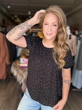 Load image into Gallery viewer, Black Polka Dot Button Up Top