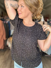 Load image into Gallery viewer, Black Polka Dot Button Up Top