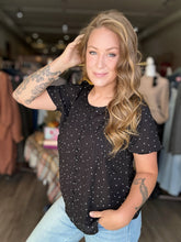 Load image into Gallery viewer, Black Polka Dot Button Up Top
