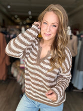 Load image into Gallery viewer, Mocha Striped Sheer Knit Sweater