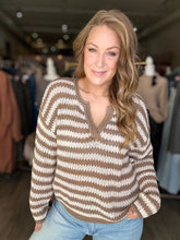 Load image into Gallery viewer, Mocha Striped Sheer Knit Sweater