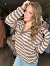 Load image into Gallery viewer, Mocha Striped Sheer Knit Sweater