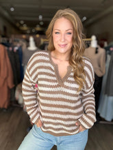 Load image into Gallery viewer, Mocha Striped Sheer Knit Sweater