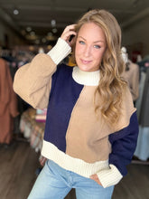 Load image into Gallery viewer, Navy Color Block Mock Neck Sweater