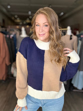 Load image into Gallery viewer, Navy Color Block Mock Neck Sweater