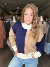 Load image into Gallery viewer, Navy Color Block Mock Neck Sweater