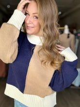 Load image into Gallery viewer, Navy Color Block Mock Neck Sweater