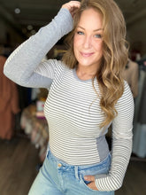 Load image into Gallery viewer, Gray Striped Long Sleeve Knit Top