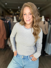 Load image into Gallery viewer, Gray Striped Long Sleeve Knit Top