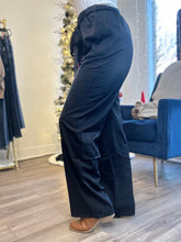 Load image into Gallery viewer, Black Satin Belted Trouser
