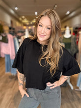 Load image into Gallery viewer, Black Mock Neck Short Sleeve Sweater